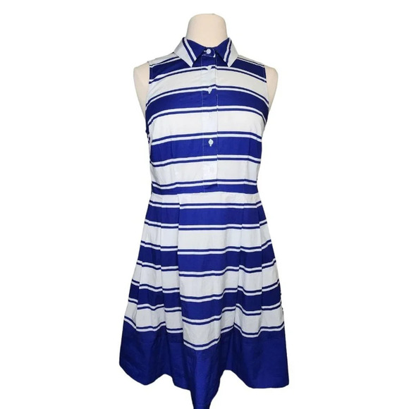 Milly For Design Nation Blue & White Striped Shirt Dress Size 10 Sapphire Combo - Picture 1 of 16